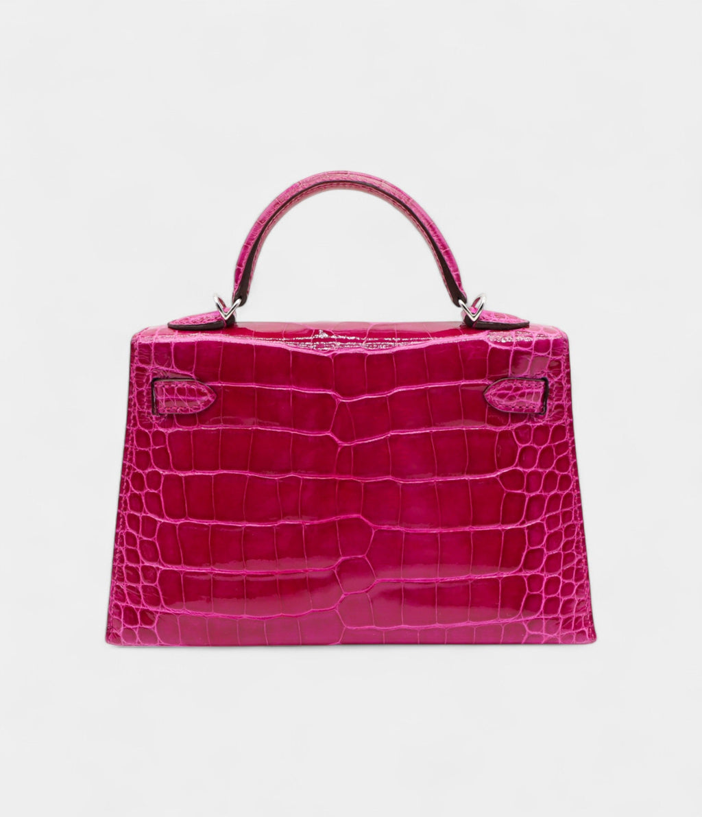 HMKelly II Sellier Mini Rose Poupre Shiny Alligator Palladium Hardware