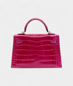 HMKelly II Sellier Mini Rose Poupre Shiny Alligator Palladium Hardware