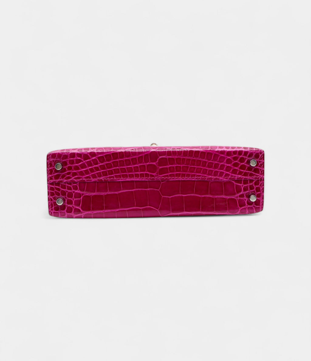 HMKelly II Sellier Mini Rose Poupre Shiny Alligator Palladium Hardware