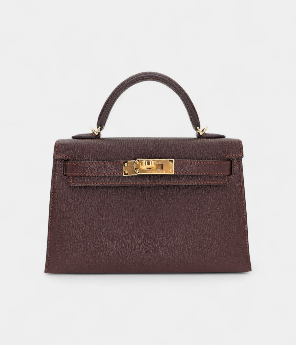 HMKelly II Sellier Mini Verso Havane/Gris Touretelle Chèvre Leather Gold Hardware