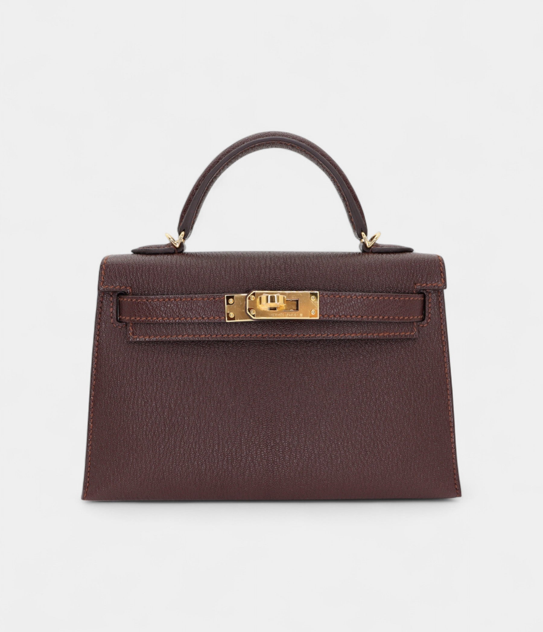 HMKelly II Sellier Mini Verso Havane/Gris Touretelle Chèvre Leather Gold Hardware
