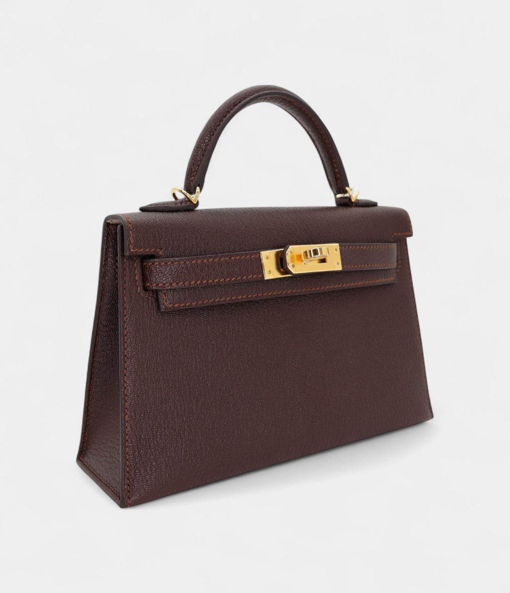 HMKelly II Sellier Mini Verso Havane/Gris Touretelle Chèvre Leather Gold Hardware