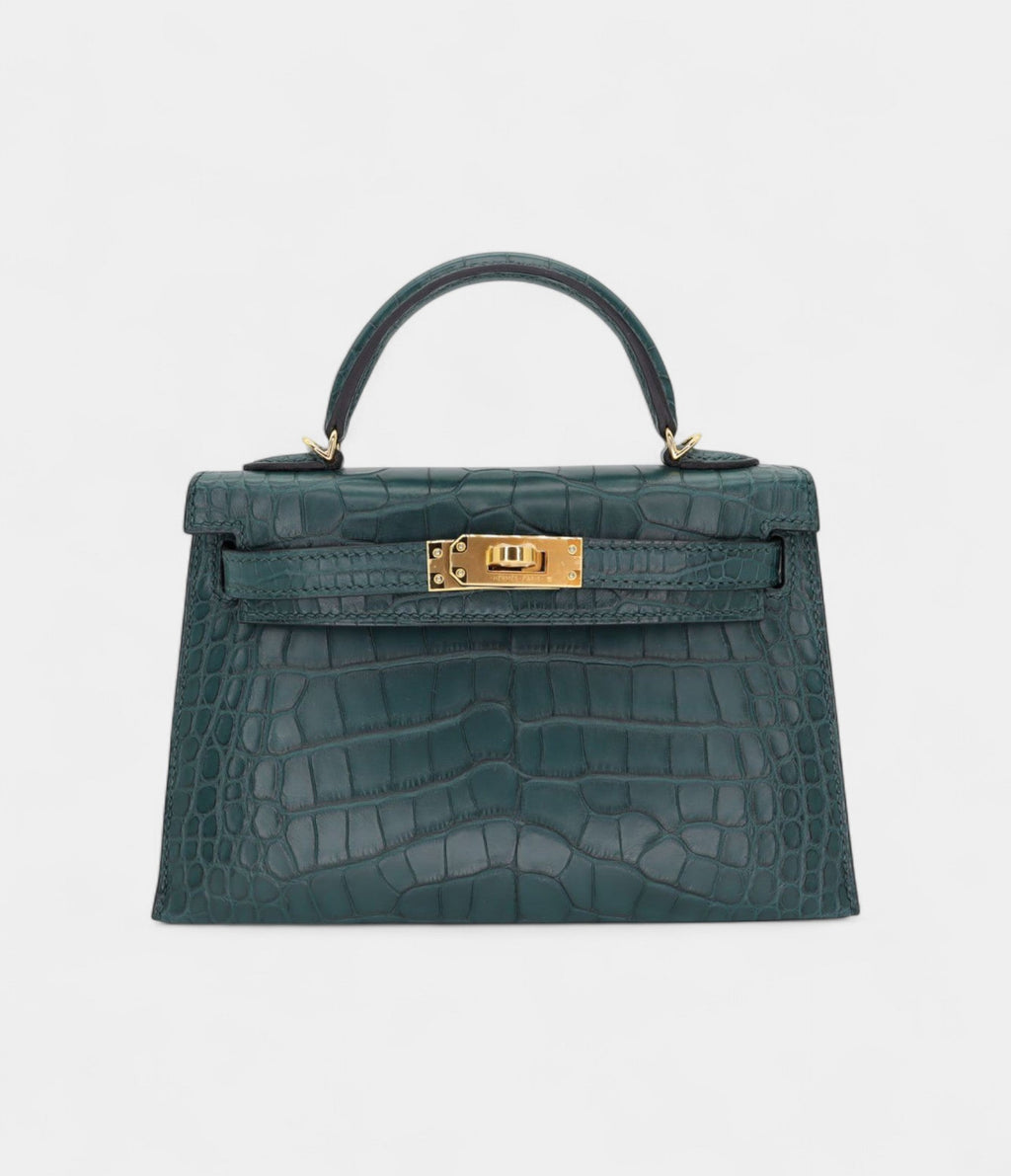 HMKelly II Sellier Mini Vert Cypress Matte Alligator Gold Hardware