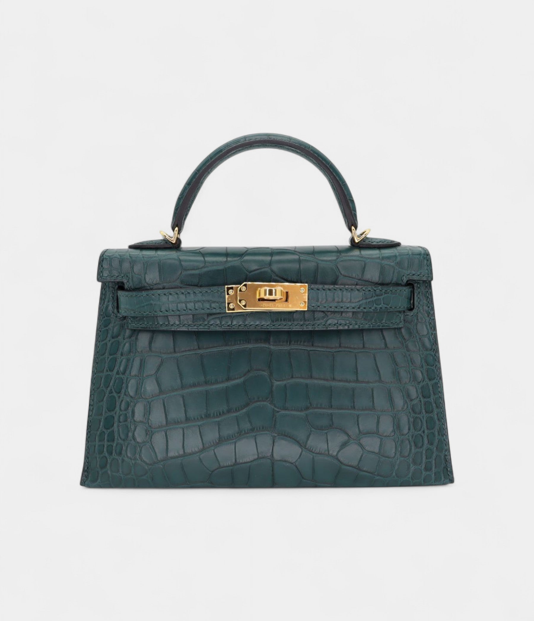 HMKelly II Sellier Mini Vert Cypress Matte Alligator Gold Hardware