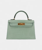 HMKelly II Sellier Mini Vert D'eau Matte Porosus Crocodile Gold Hardware