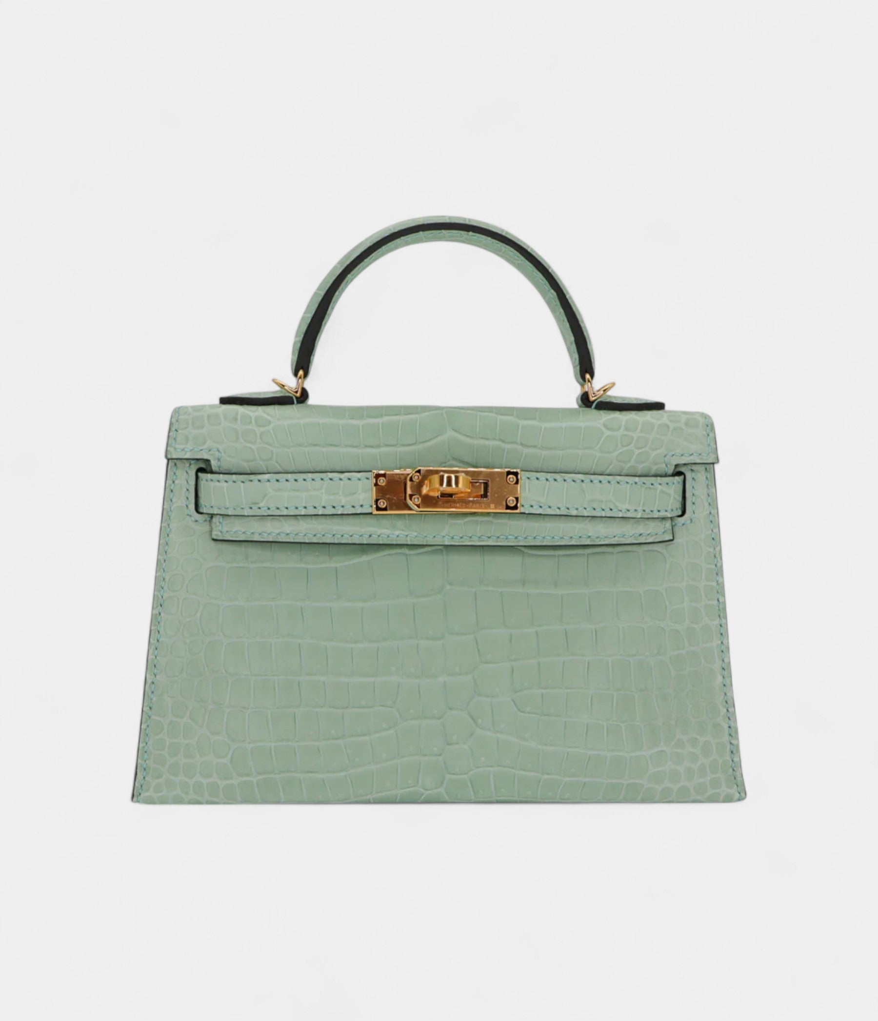 HMKelly II Sellier Mini Vert D'eau Matte Porosus Crocodile Gold Hardware