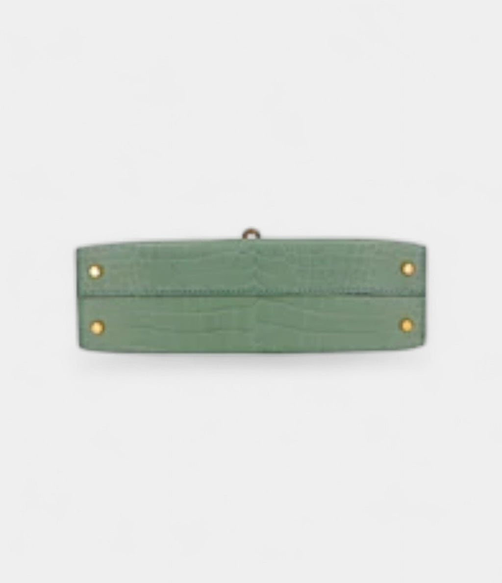 HMKelly II Sellier Mini Vert D'eau Matte Porosus Crocodile Gold Hardware