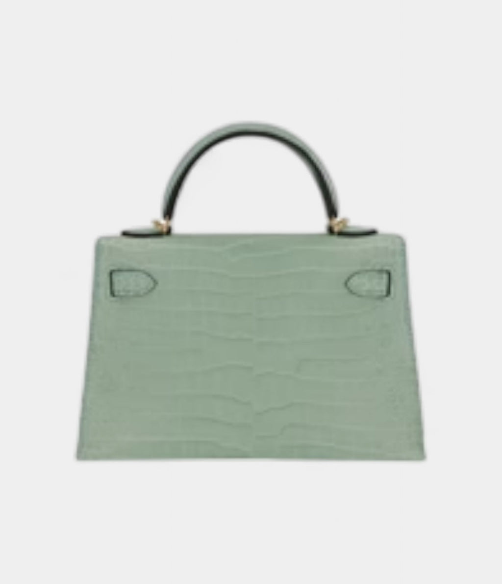 HMKelly II Sellier Mini Vert D'eau Matte Porosus Crocodile Gold Hardware