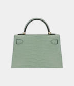 HMKelly II Sellier Mini Vert D'eau Matte Porosus Crocodile Gold Hardware