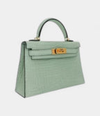 HMKelly II Sellier Mini Vert D'eau Matte Porosus Crocodile Gold Hardware