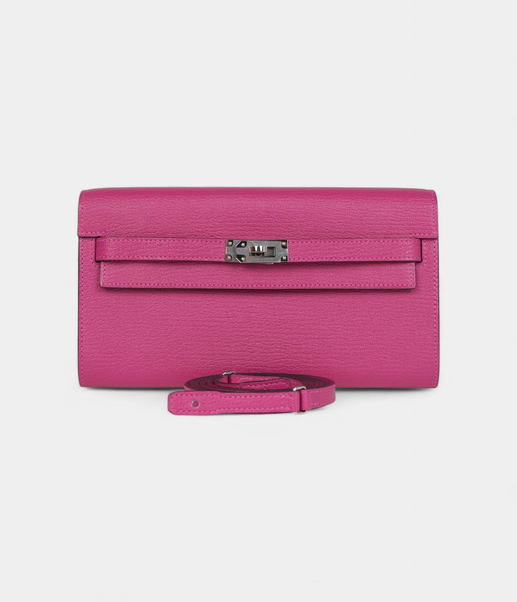 HMKelly Wallet To Go Rose Pourpre Chevre Palladium Hardware
