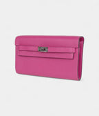 HMKelly Wallet To Go Rose Pourpre Chevre Palladium Hardware