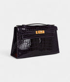 HMKelly Pochette Amethyst Shiny Alligator Gold Hardware