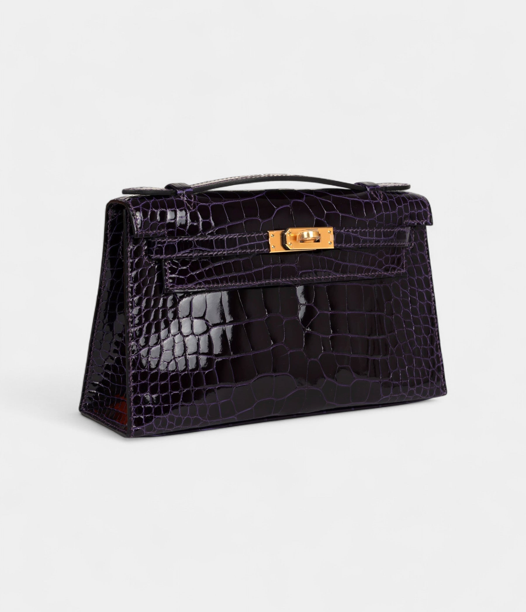 HMKelly Pochette Amethyst Shiny Alligator Gold Hardware