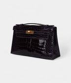 HMKelly Pochette Amethyst Shiny Alligator Gold Hardware