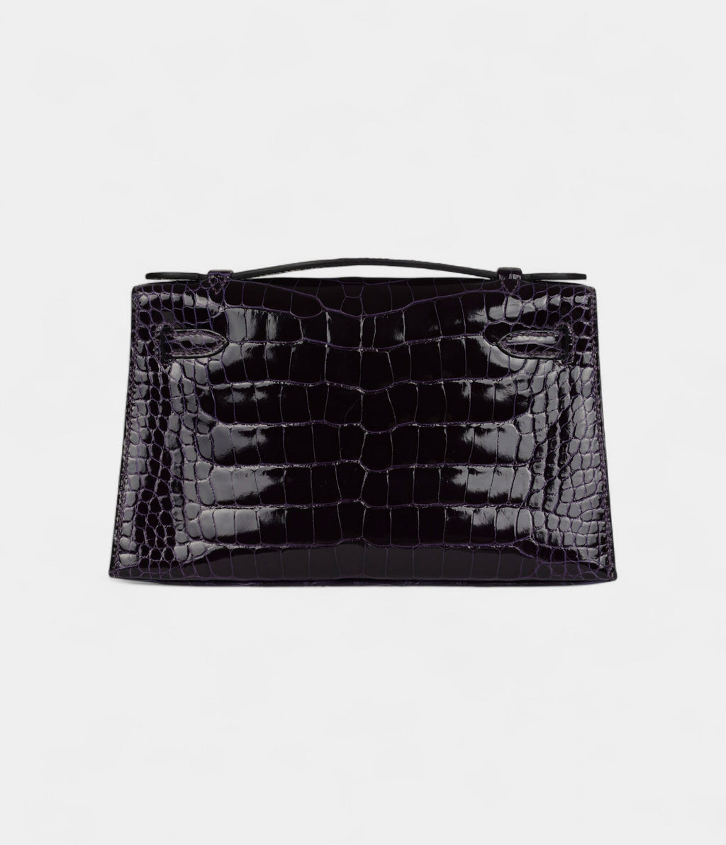 HMKelly Pochette Amethyst Shiny Alligator Gold Hardware