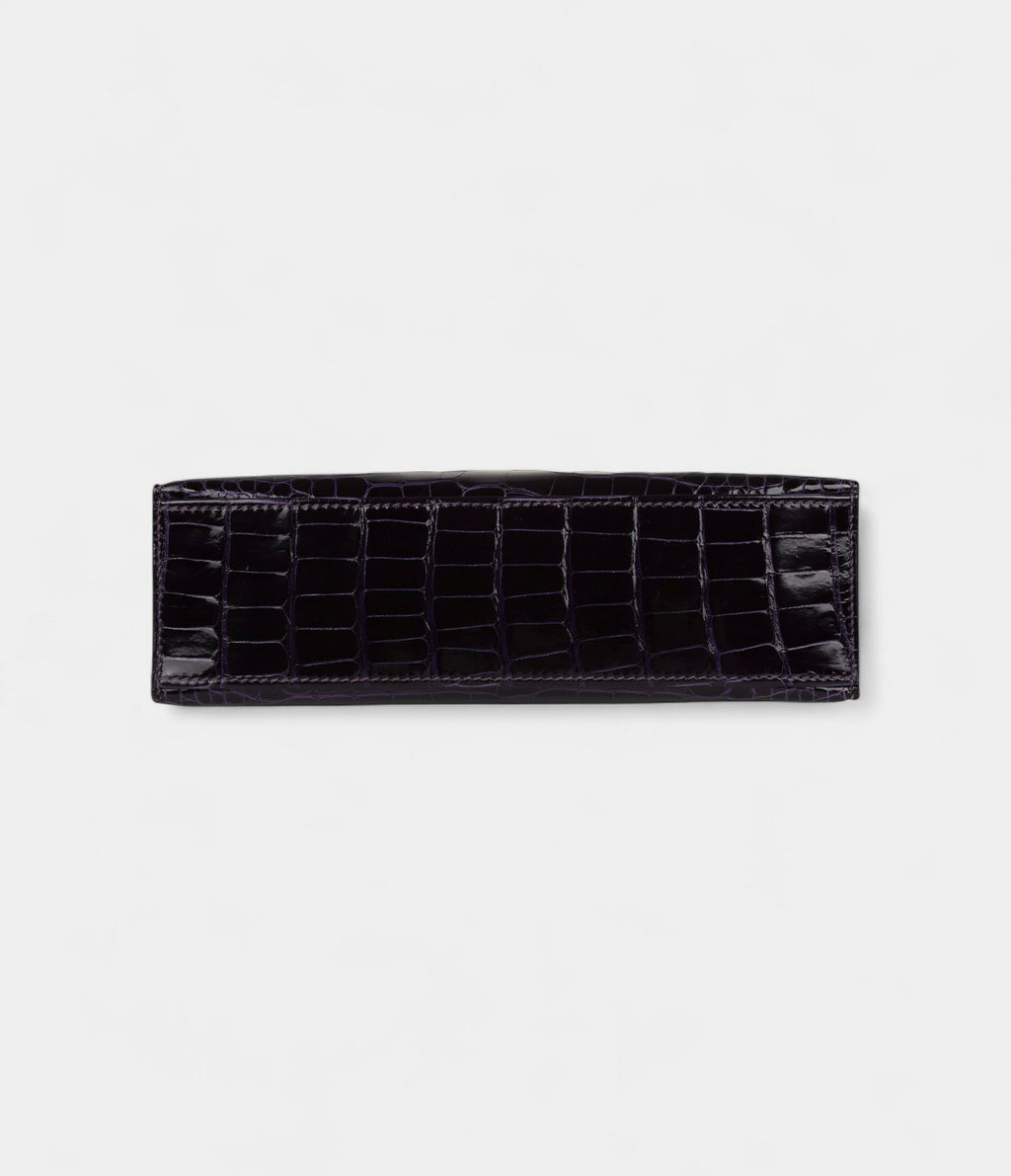 HMKelly Pochette Amethyst Shiny Alligator Gold Hardware