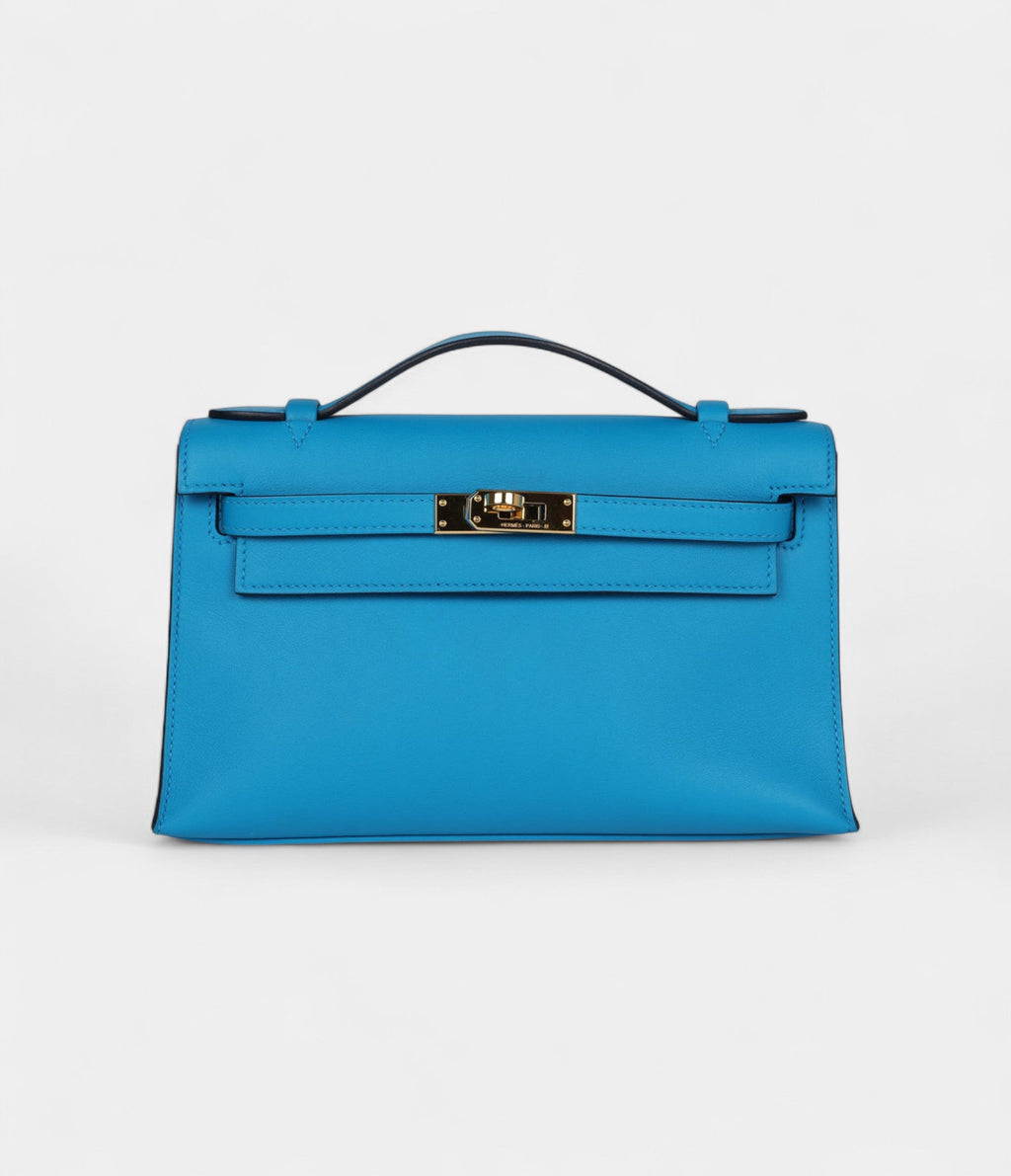 HMKelly Pochette Bleu Frida Swift Gold Hardware