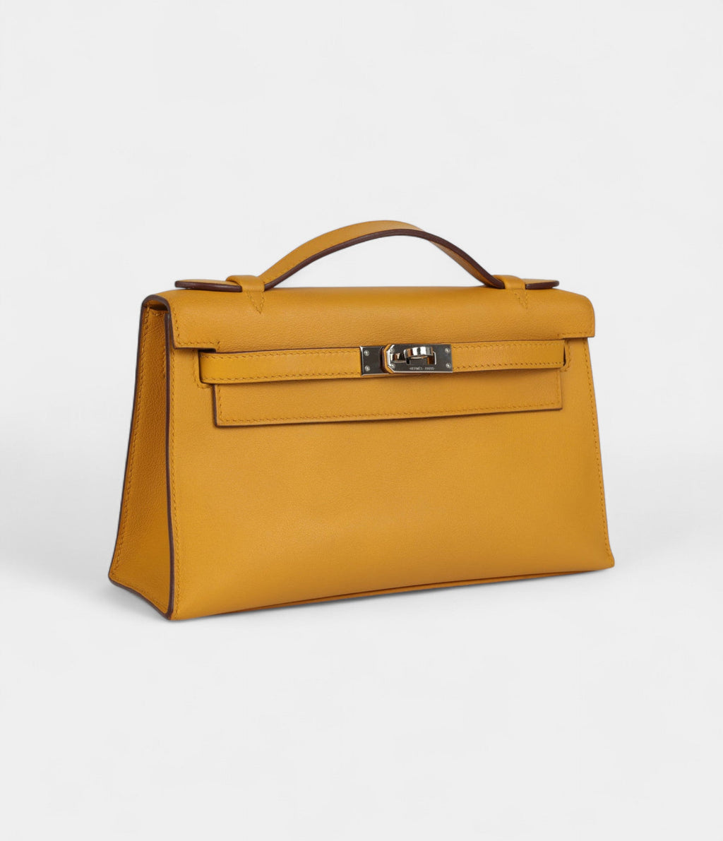 HMKelly Pochette Jaune Ambre Swift Palladium Hardware