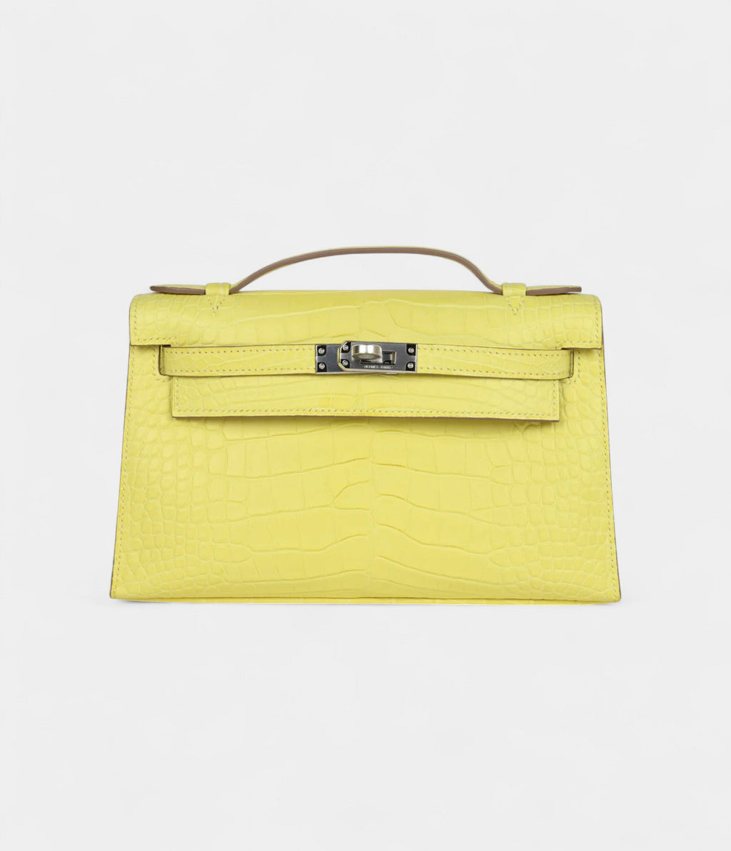 HMKelly Pochette Lime Matte Alligator Palladium Hardware