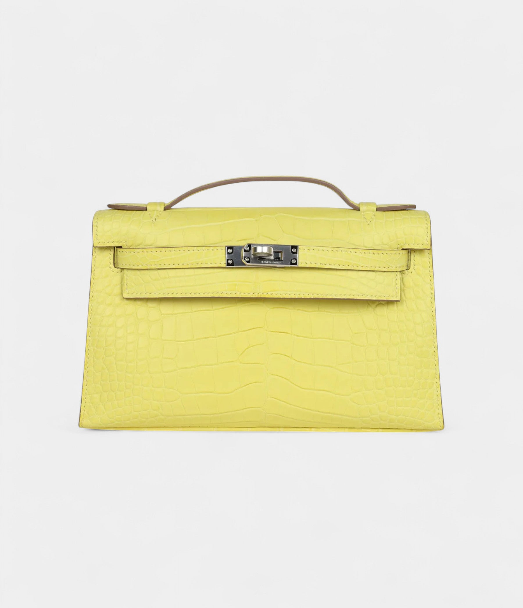 HMKelly Pochette Lime Matte Alligator Palladium Hardware