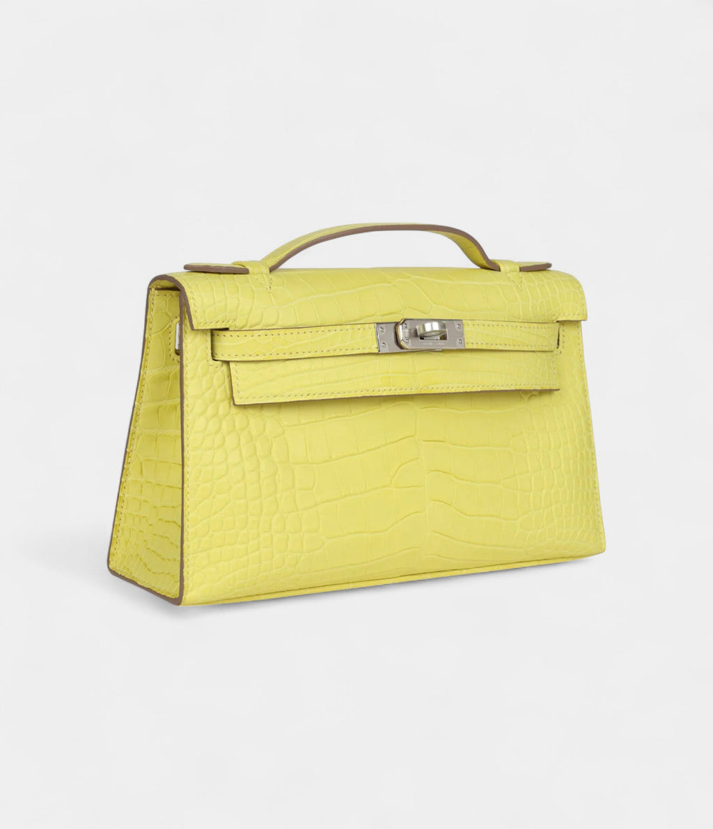HMKelly Pochette Lime Matte Alligator Palladium Hardware