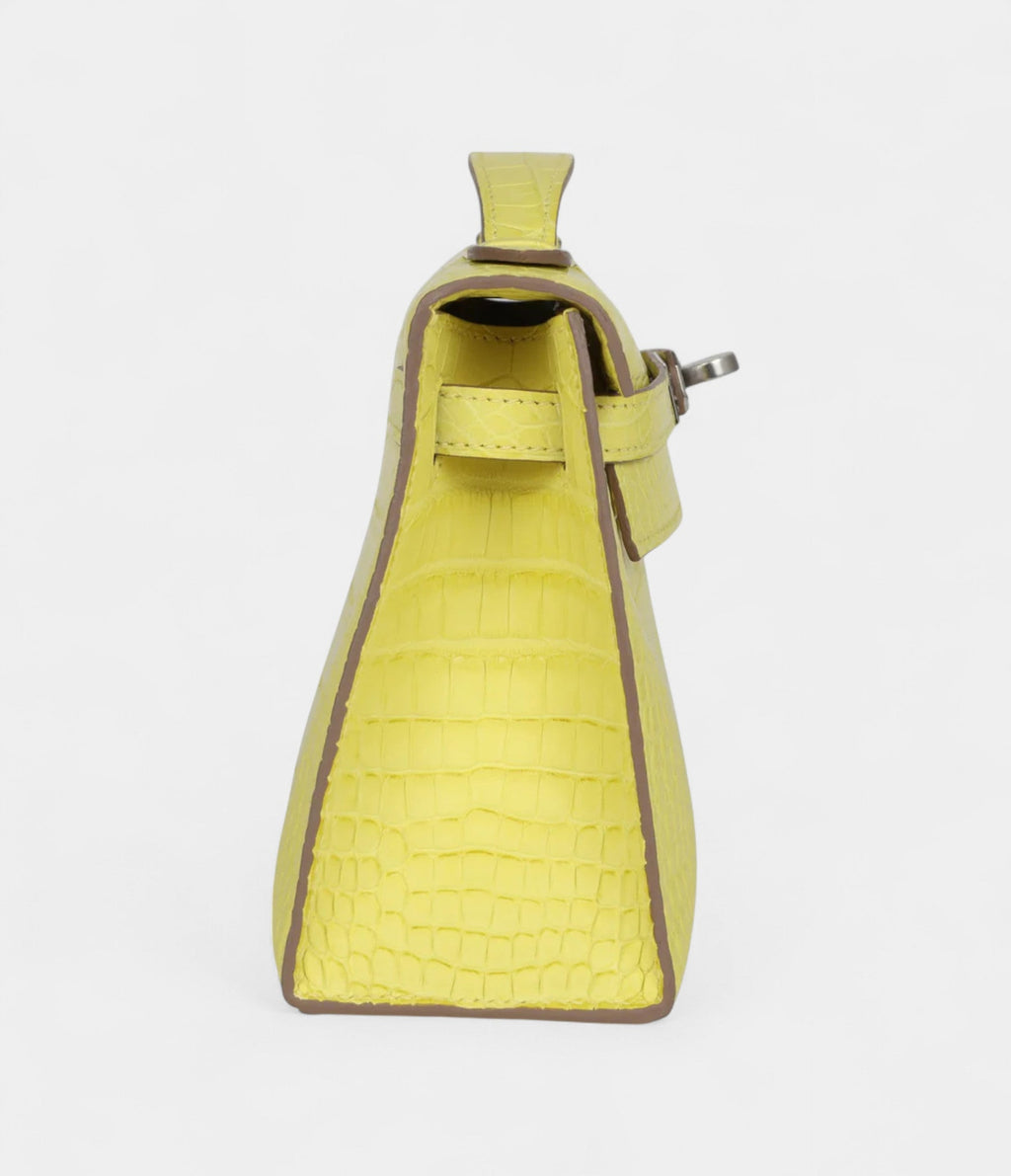 HMKelly Pochette Lime Matte Alligator Palladium Hardware