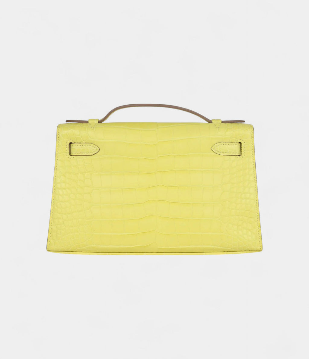 HMKelly Pochette Lime Matte Alligator Palladium Hardware
