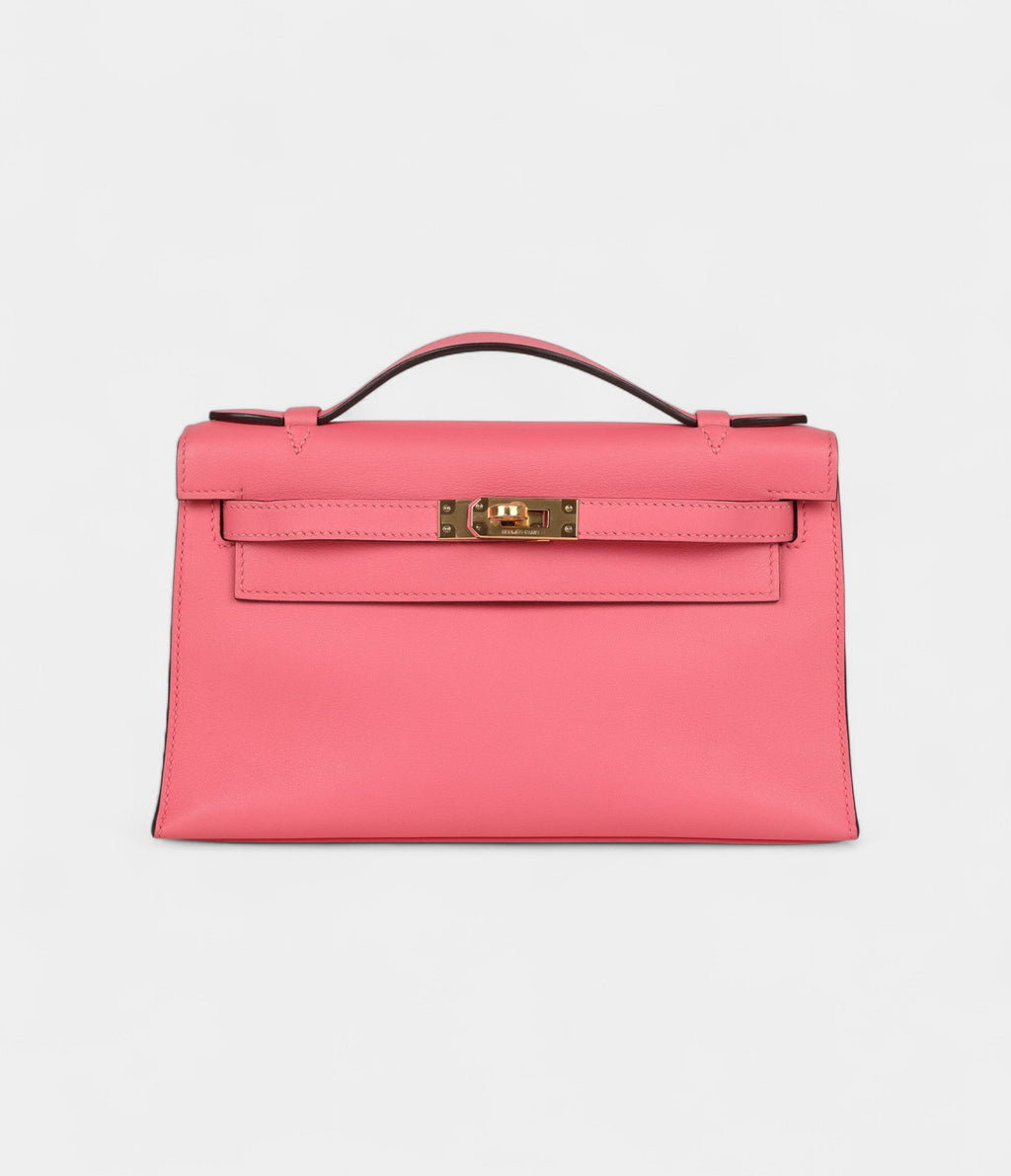 HMKelly Pochette Rose Azalee Swift Gold Hardware