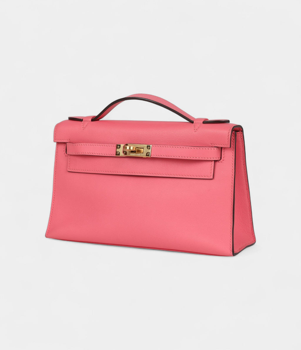 HMKelly Pochette Rose Azalee Swift Gold Hardware