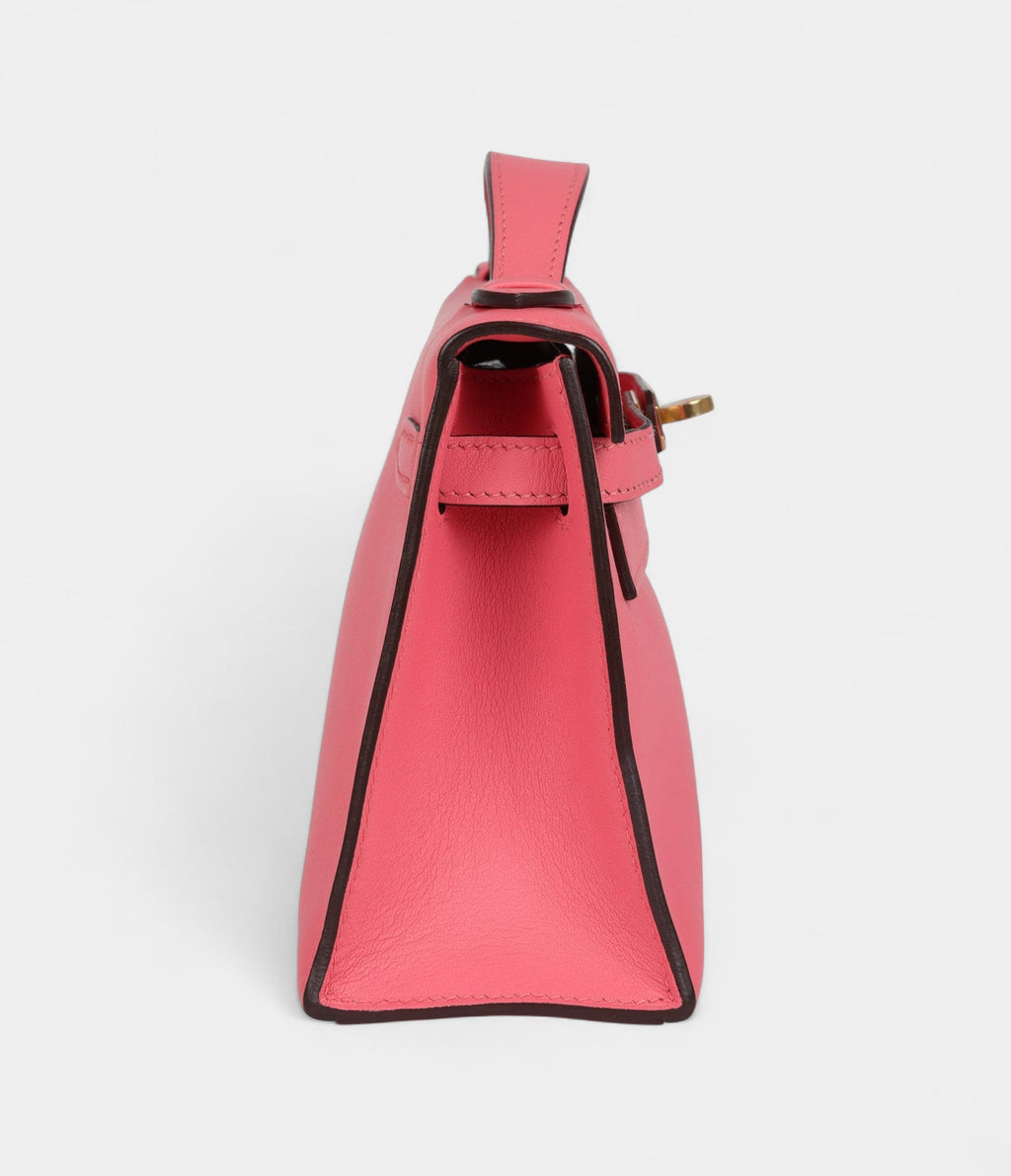 HMKelly Pochette Rose Azalee Swift Gold Hardware