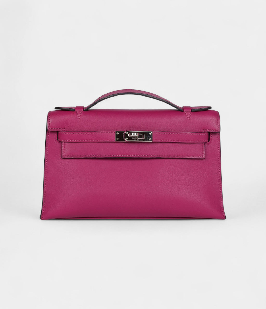 HMKelly Pochette Rose Pourpre Swift Palladium Hardware