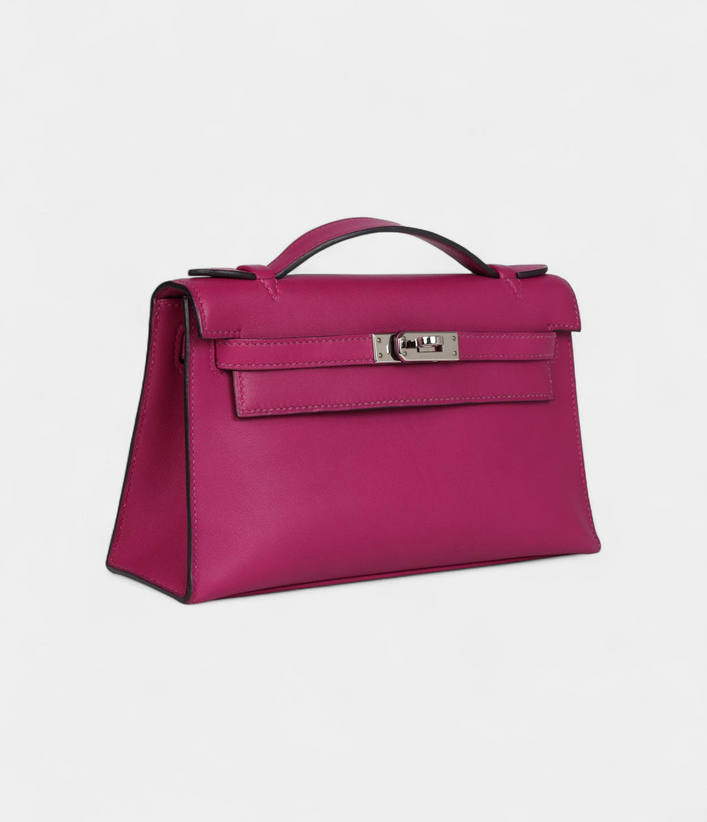 HMKelly Pochette Rose Pourpre Swift Palladium Hardware