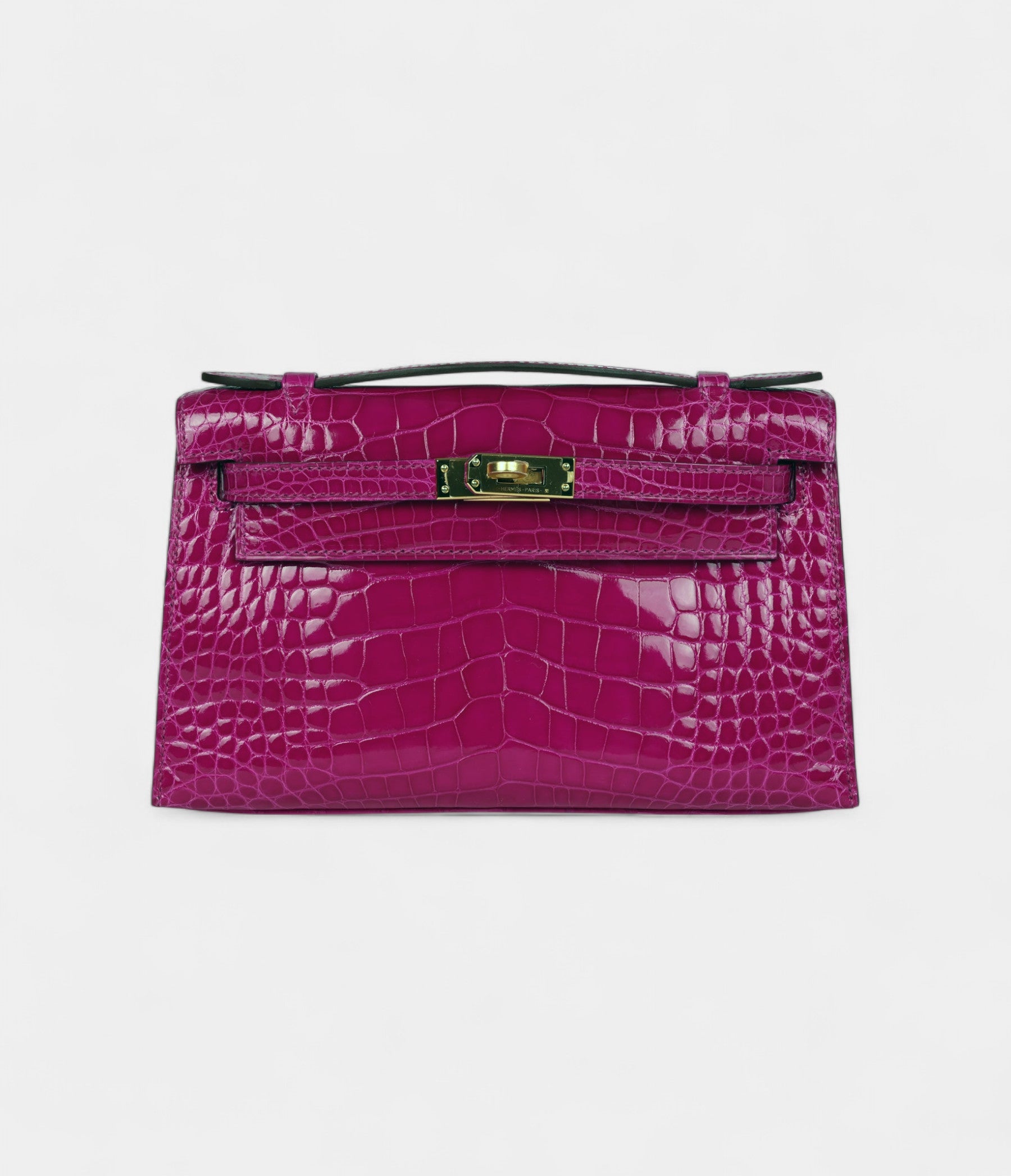 HMKelly Pochette Rose Scheherazade Shiny Alligator Gold Hardware