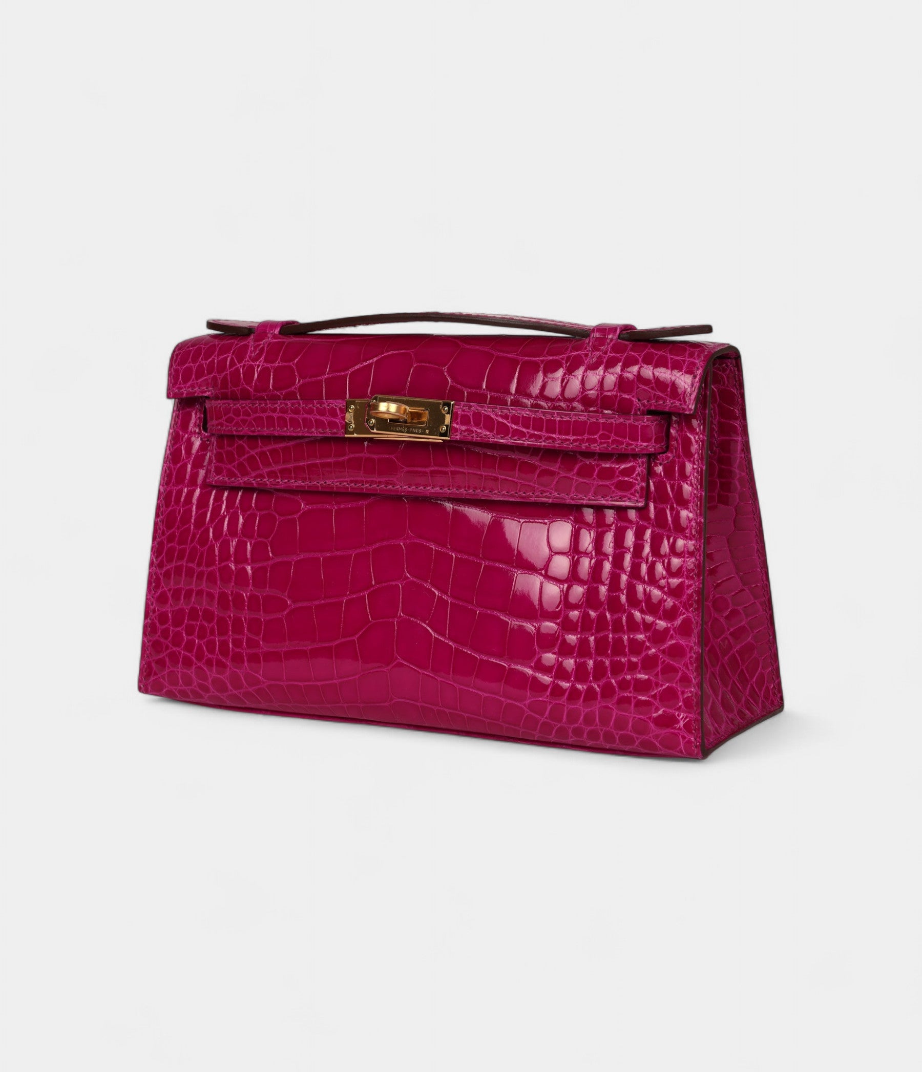 HMKelly Pochette Rose Scheherazade Shiny Alligator Gold Hardware