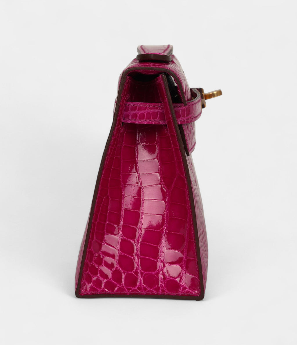 HMKelly Pochette Rose Scheherazade Shiny Alligator Gold Hardware