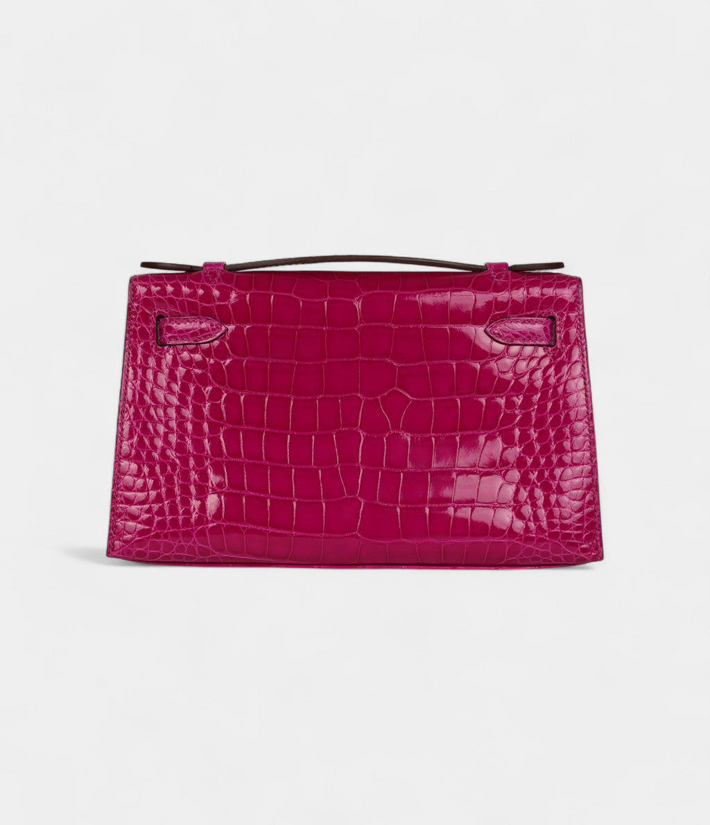 HMKelly Pochette Rose Scheherazade Shiny Alligator Gold Hardware