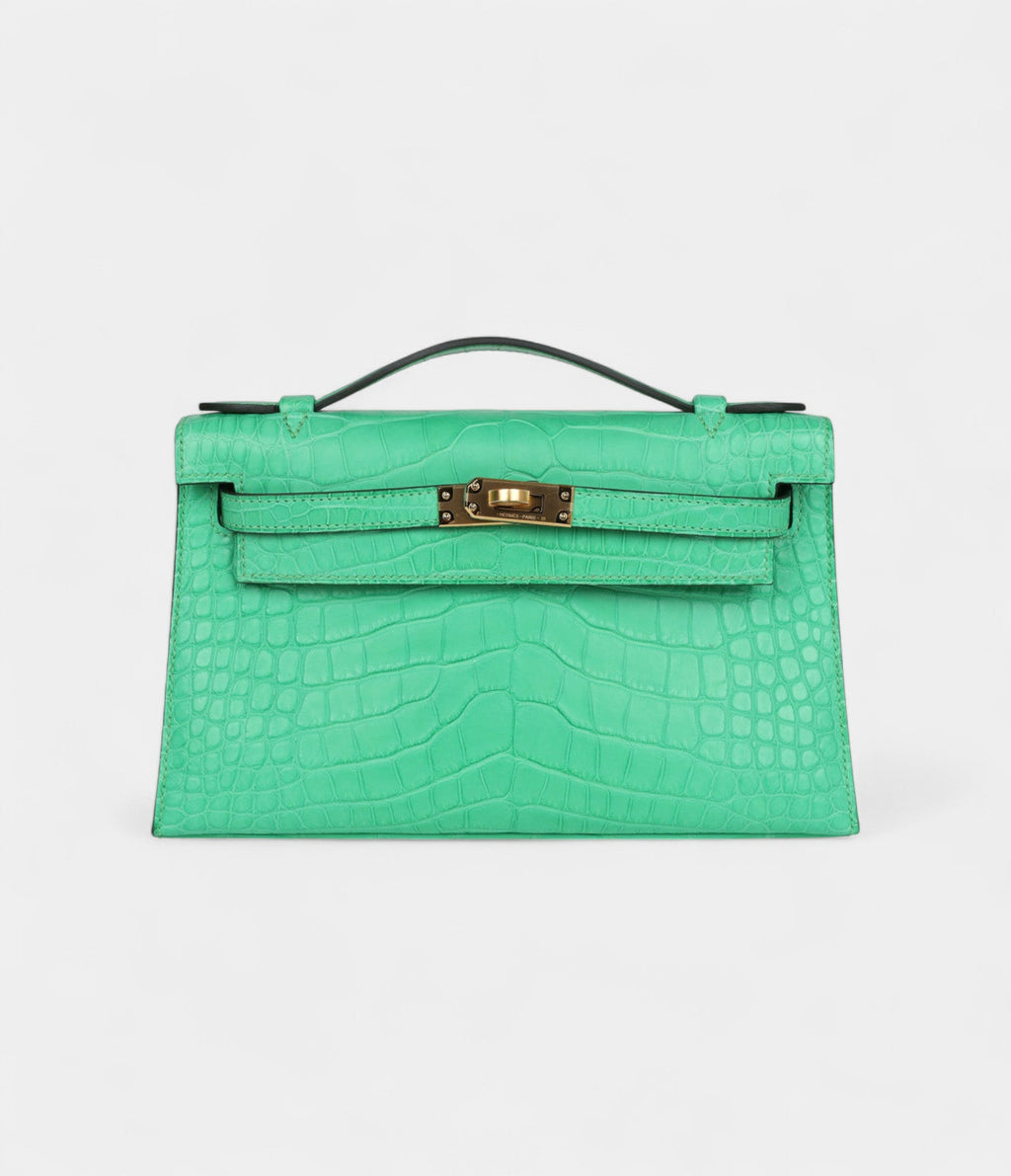 HMKelly Pochette Vert Comics Matte Alligator Gold Hardware