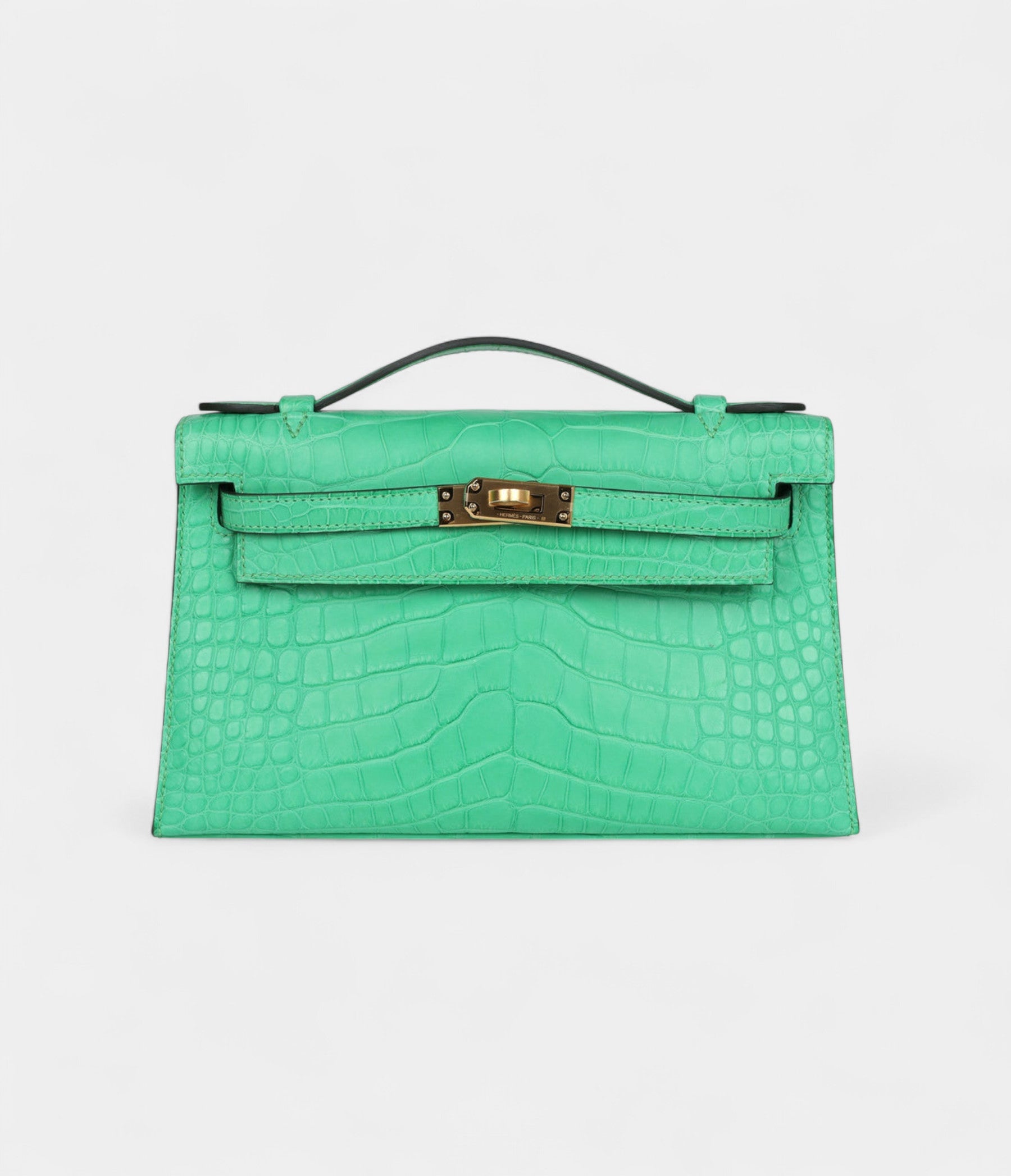 HMKelly Pochette Vert Comics Matte Alligator Gold Hardware