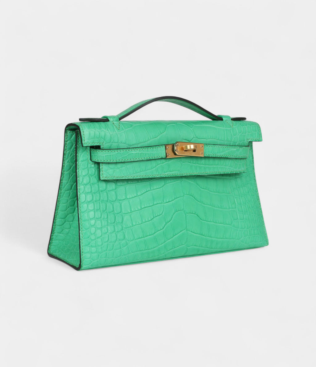 HMKelly Pochette Vert Comics Matte Alligator Gold Hardware