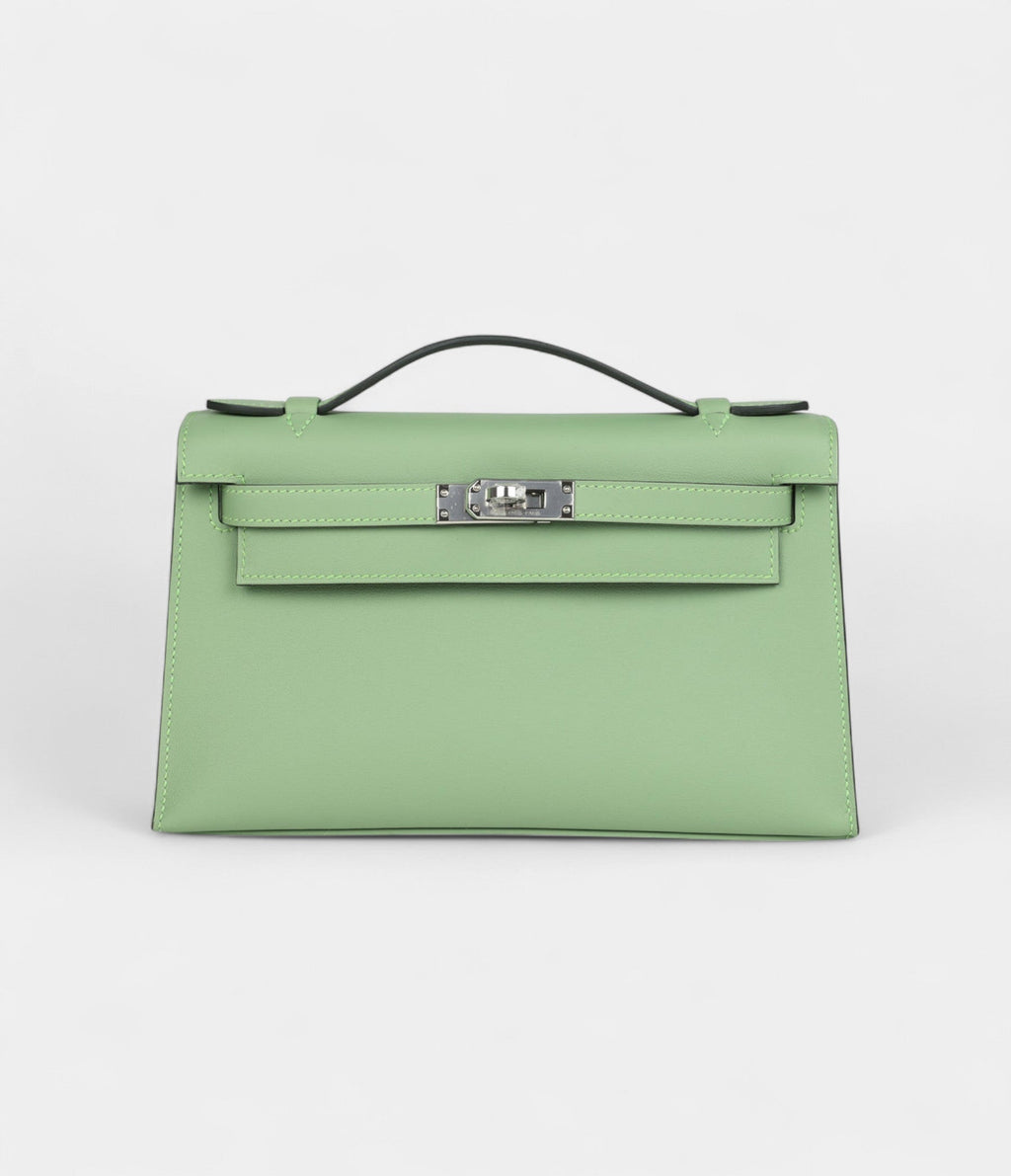 HMKelly Pochette Vert Criquet Swift Palladium Hardware