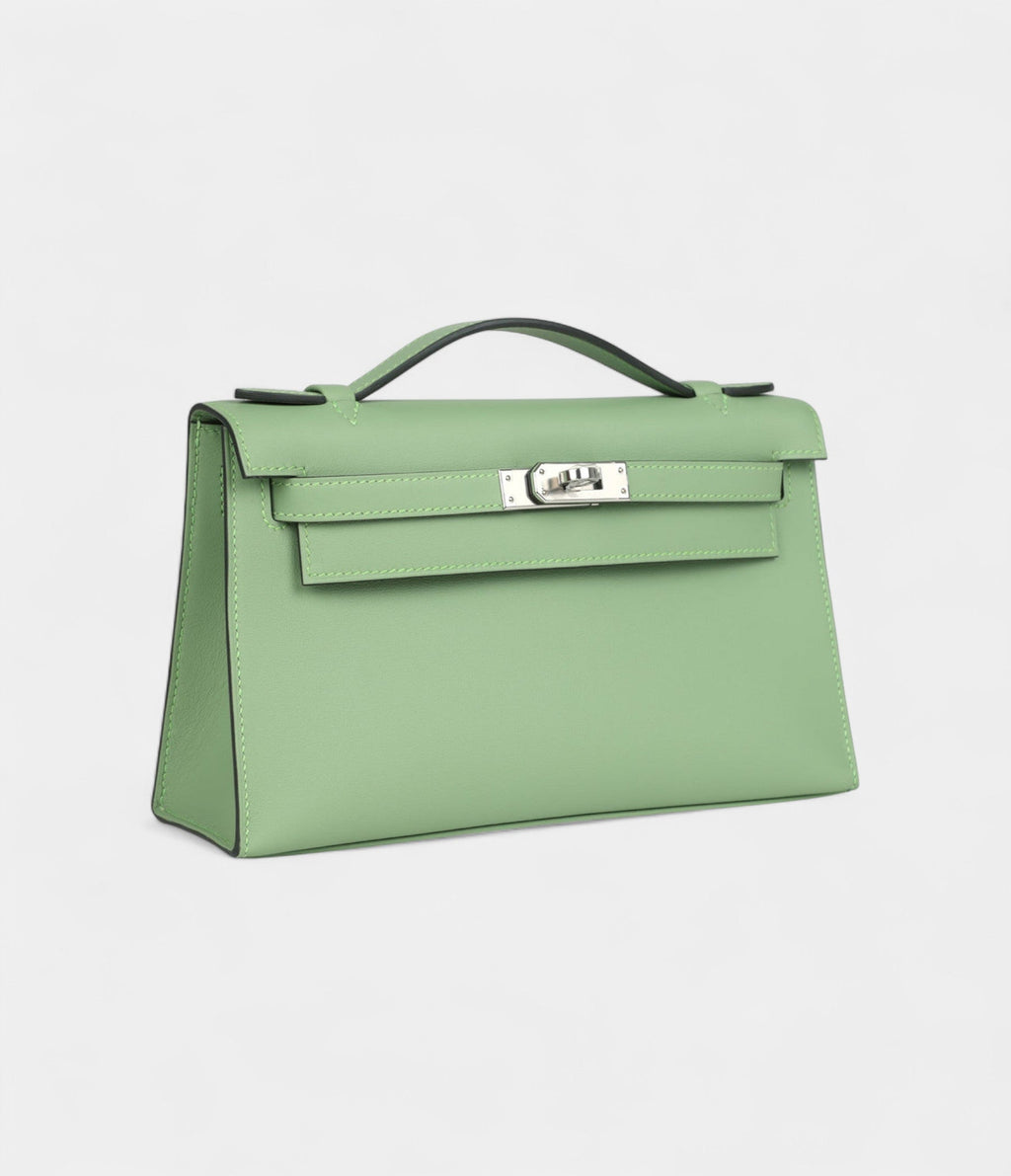 HMKelly Pochette Vert Criquet Swift Palladium Hardware