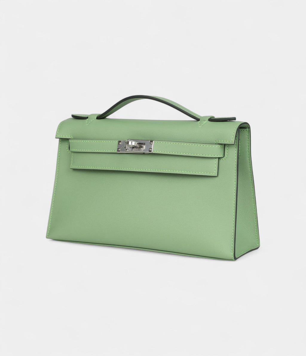 HMKelly Pochette Vert Criquet Swift Palladium Hardware