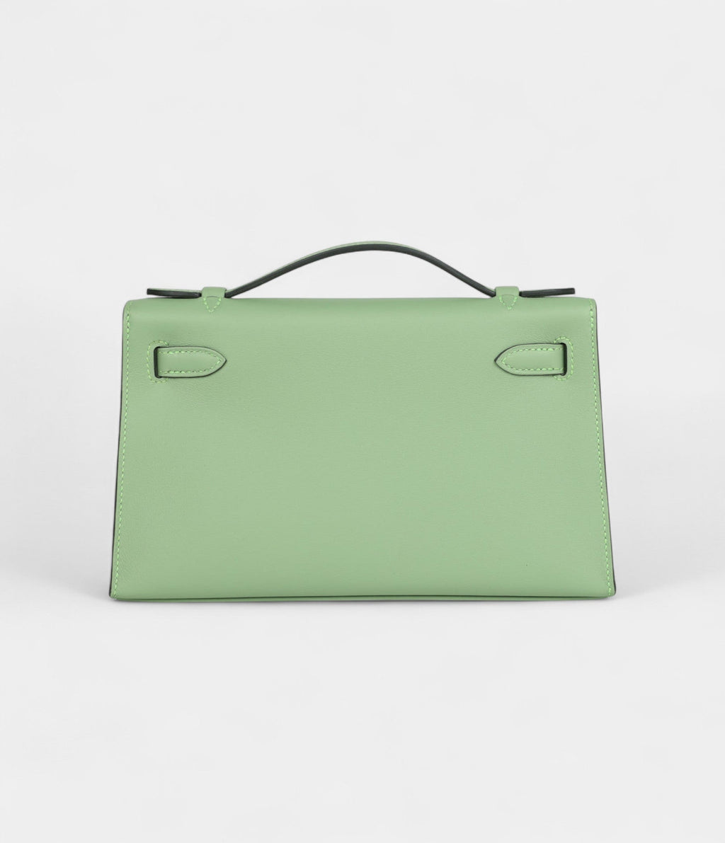 HMKelly Pochette Vert Criquet Swift Palladium Hardware