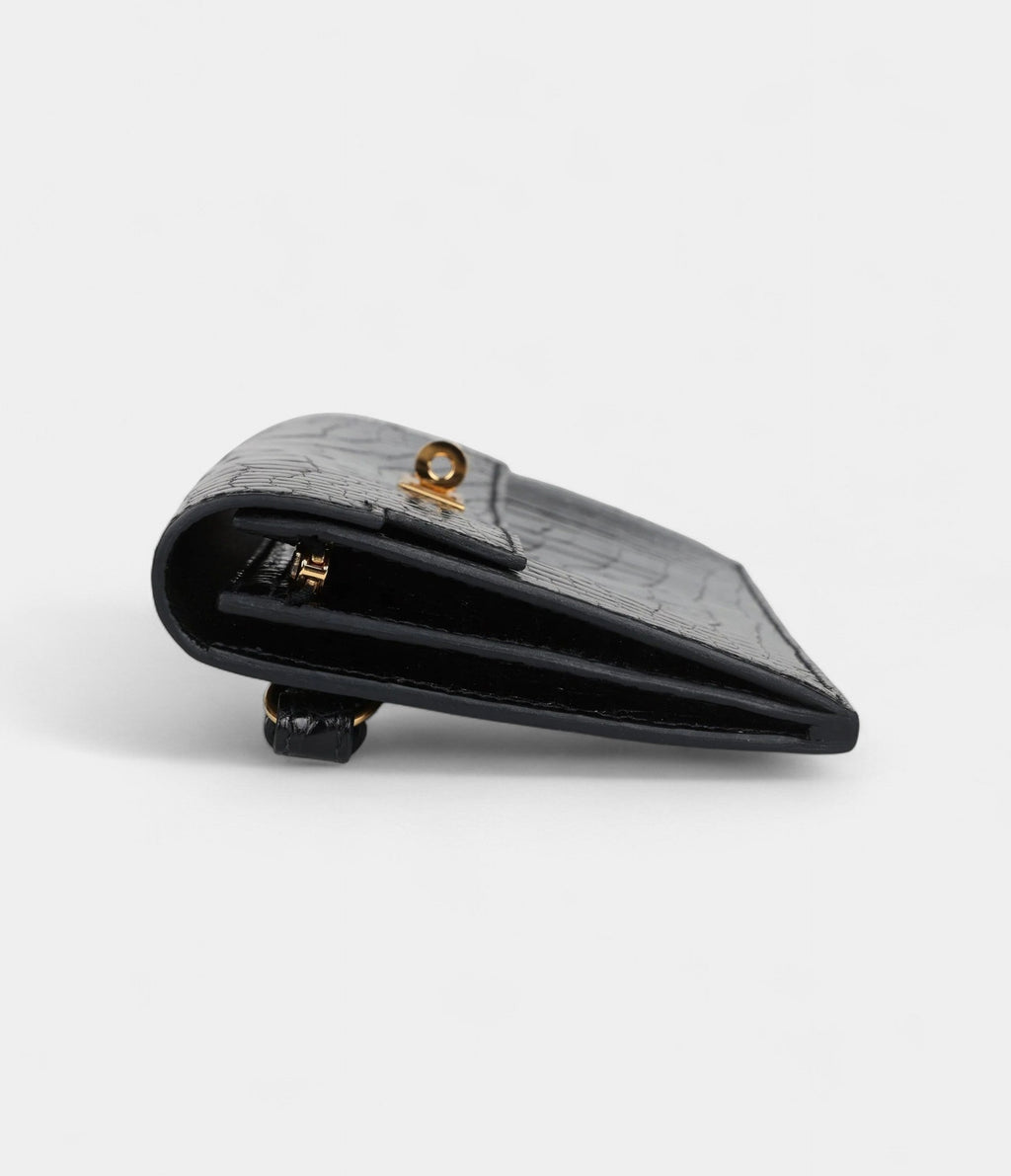 HMKelly Pocket Long Wallet Black Shiny Alligator Gold Hardware