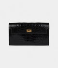 HMKelly Pocket Long Wallet Black Shiny Alligator Gold Hardware
