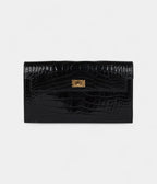 HMKelly Pocket Long Wallet Black Shiny Alligator Gold Hardware