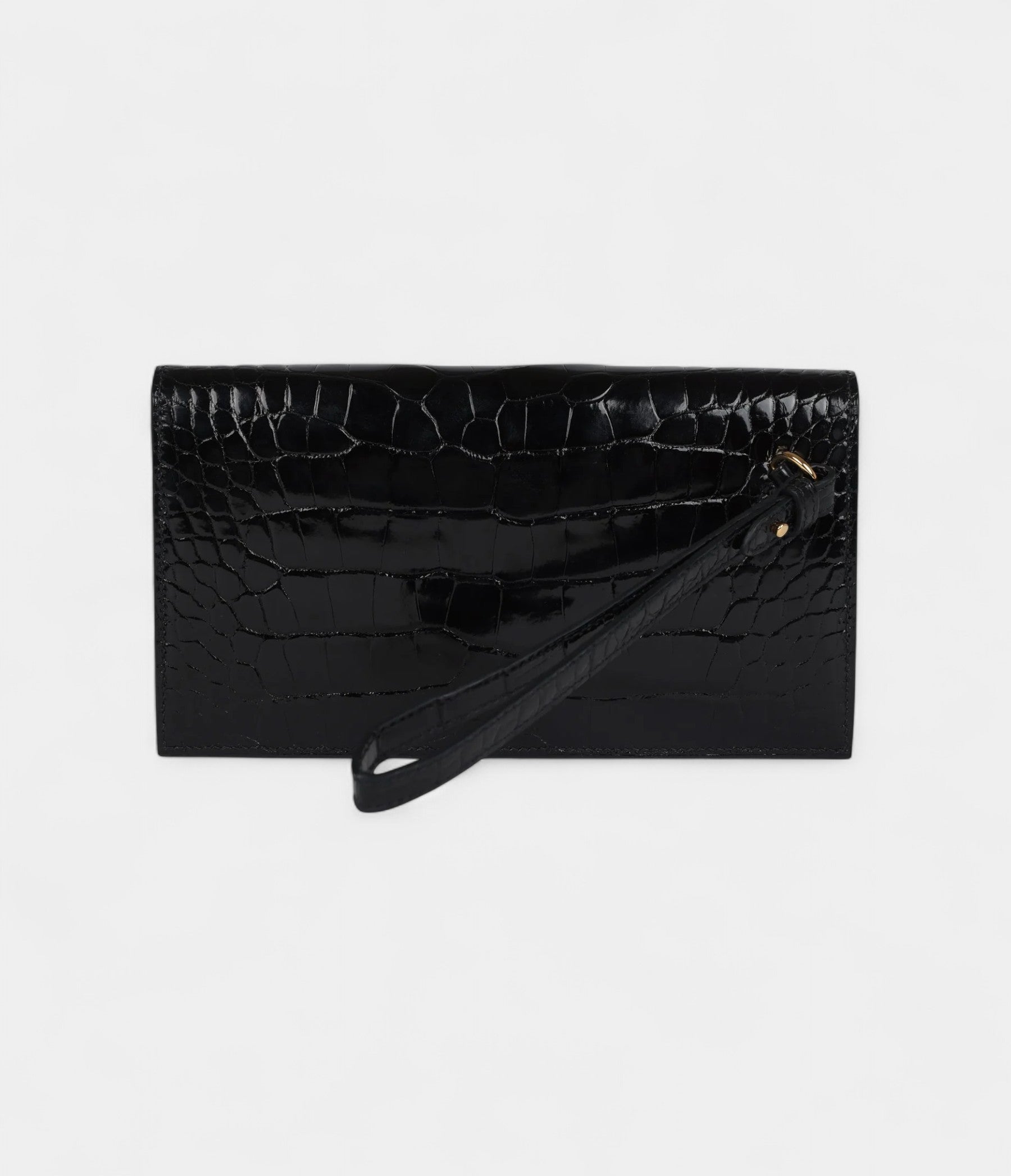 HMKelly Pocket Long Wallet Black Shiny Alligator Gold Hardware