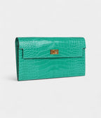 HMKelly Pocket Long Wallet Vert Jade Shiny Alligator Gold Hardware