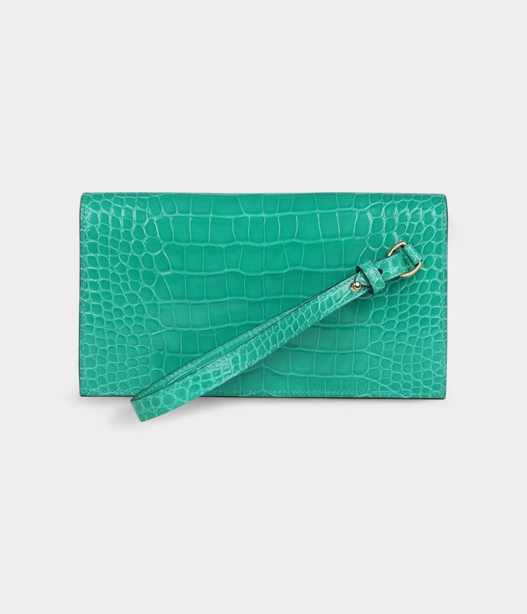 HMKelly Pocket Long Wallet Vert Jade Shiny Alligator Gold Hardware